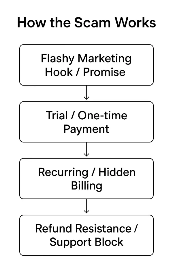 Scam flowchart: Coursiv.io process