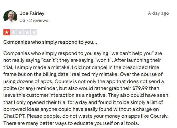 Coursiv.io billing complaint