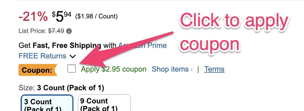 Amazon coupon checkbox